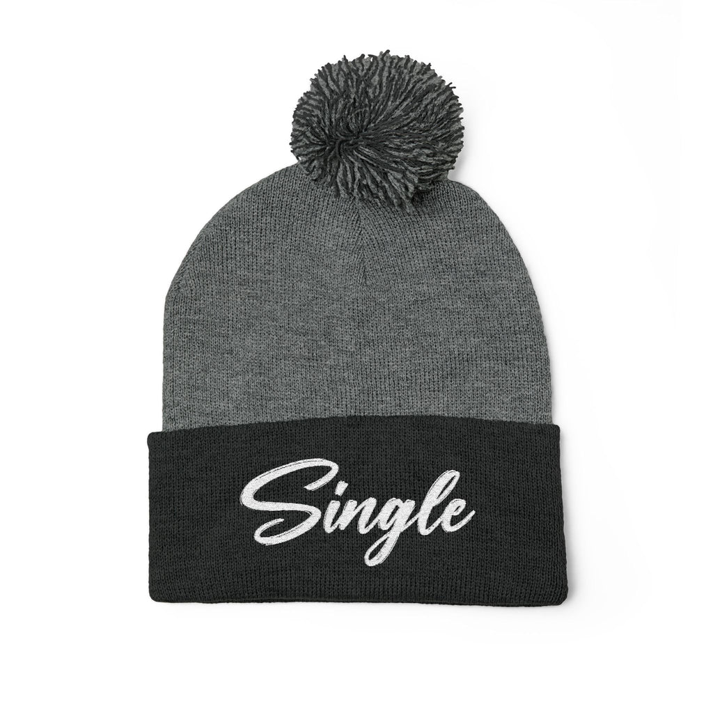 Embroidered Pom-Pom Knit Cap — "Let the World Know You're Single"