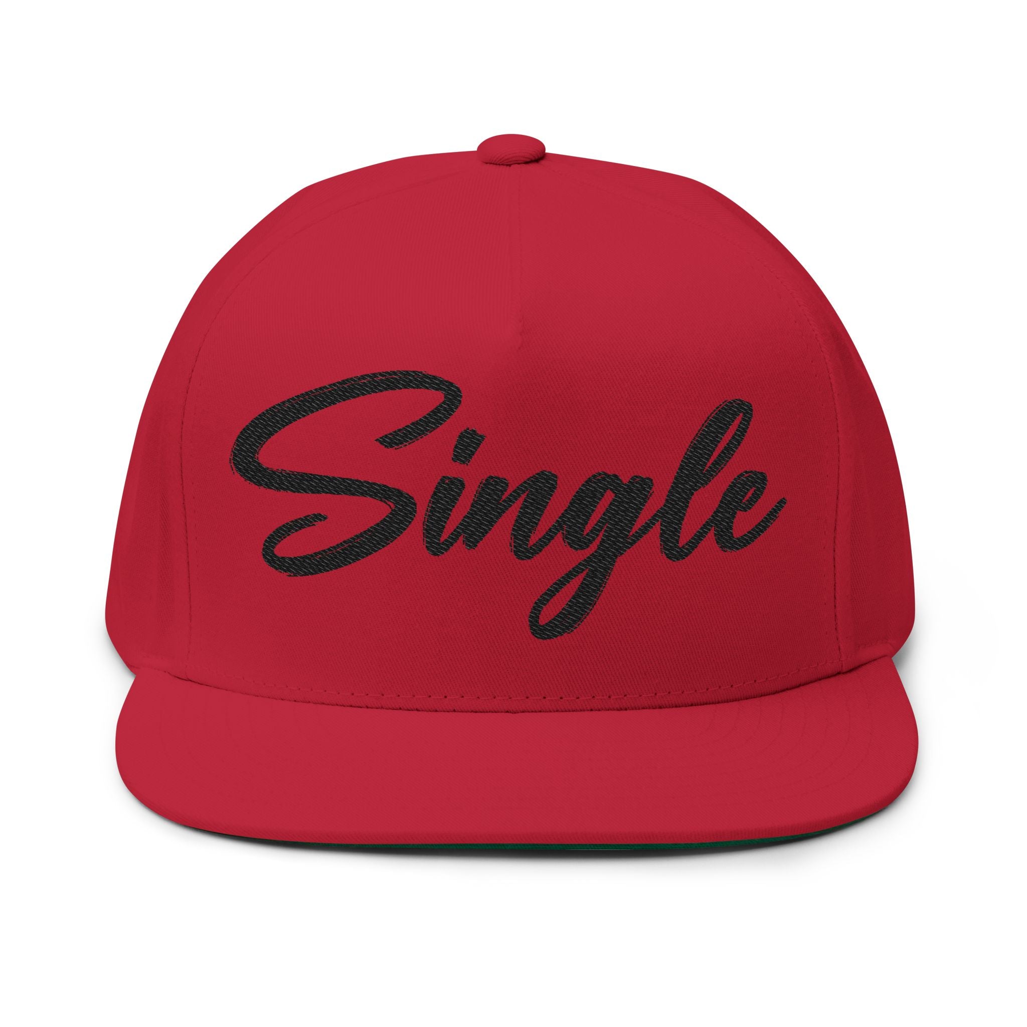Single Script Embroidered Flat Bill Cap | Black Text Snapback