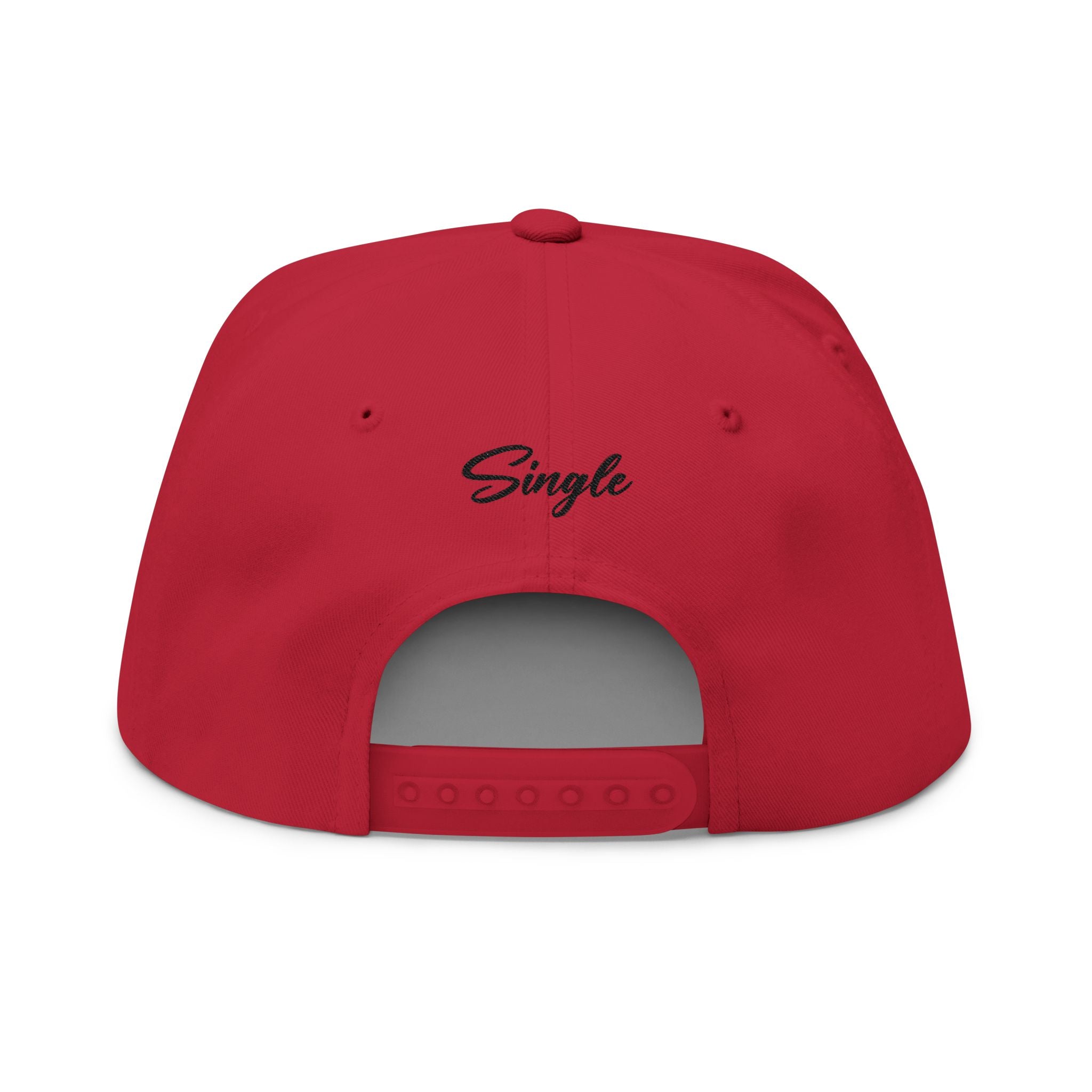 Single Script Embroidered Flat Bill Cap | Black Text Snapback