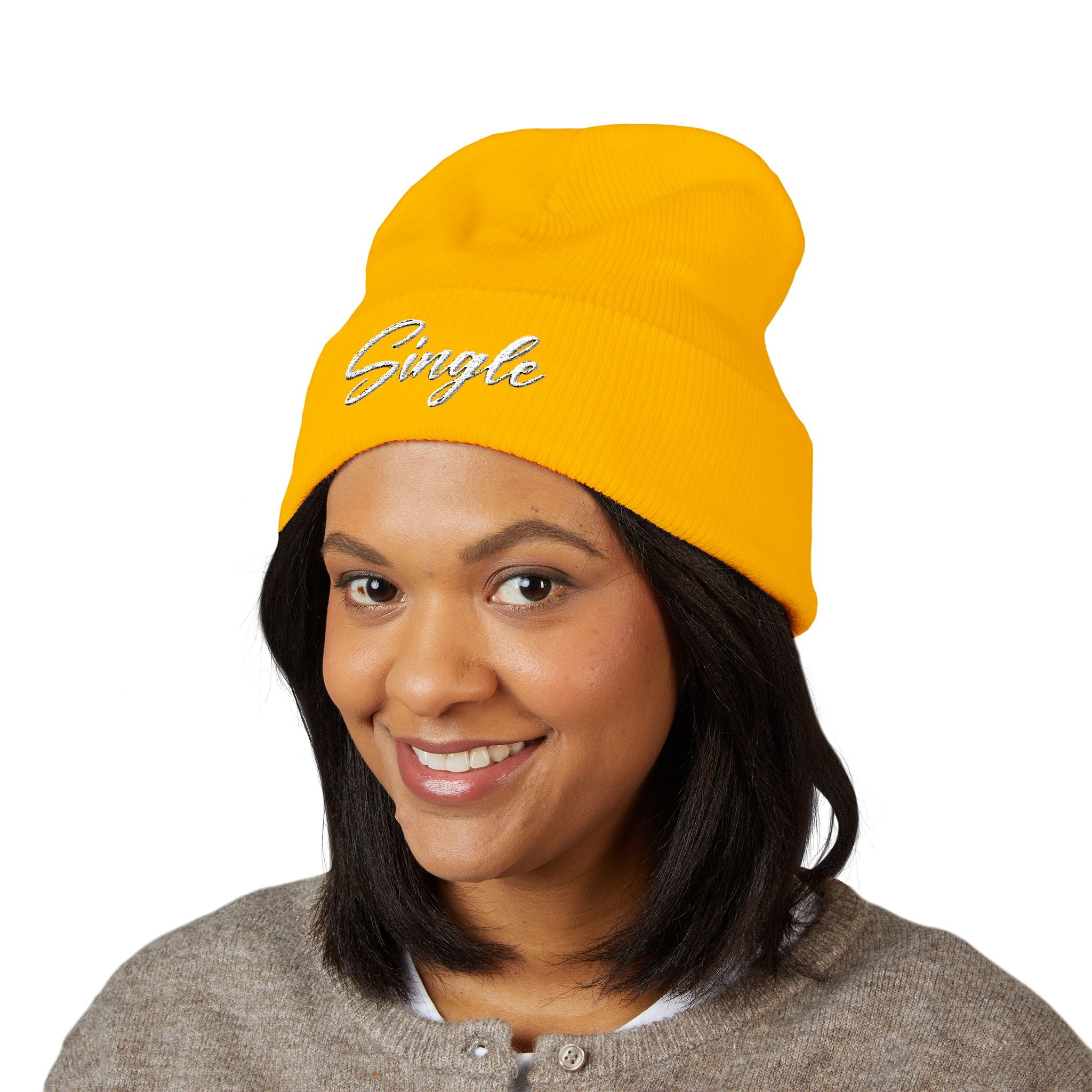 Embroidered Beanie — "Single Even When It's Cold Outside" Knit Cap