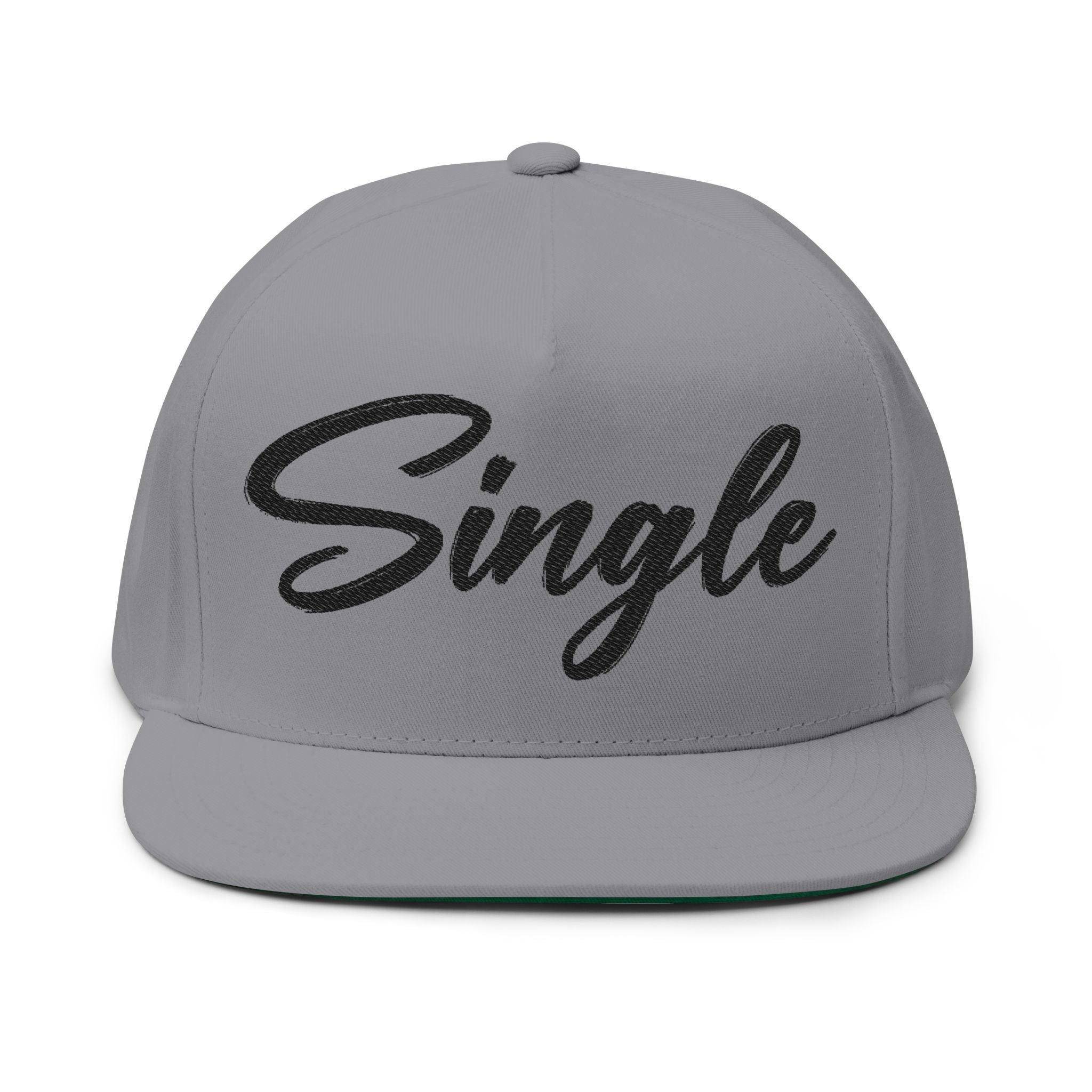 Single Script Embroidered Flat Bill Cap | Black Text Snapback