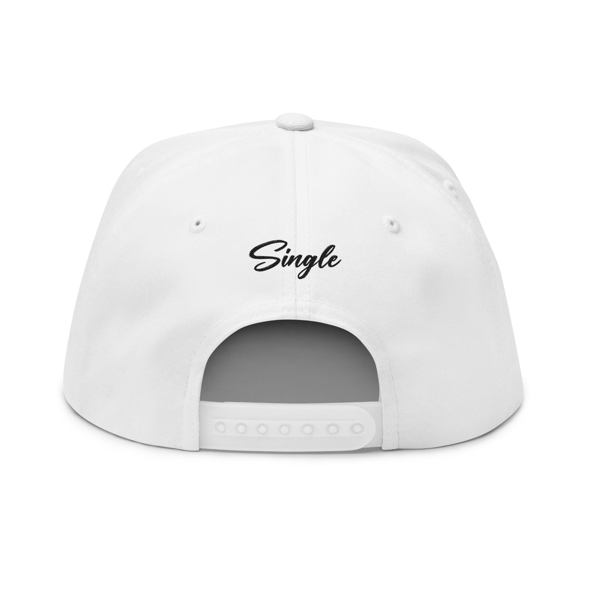 Single Script Embroidered Flat Bill Cap | Black Text Snapback