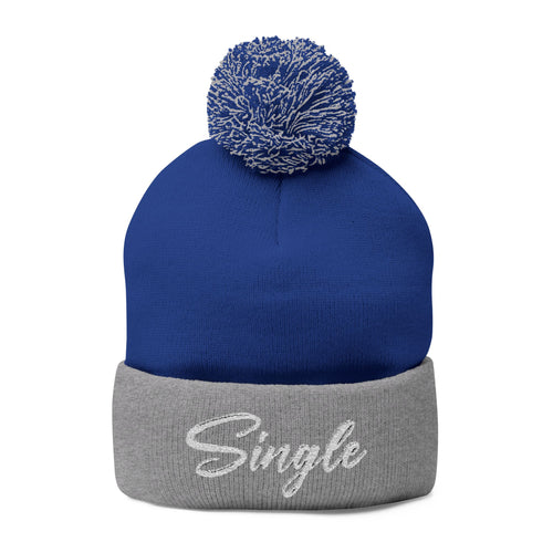 Embroidered Pom-Pom Knit Cap — "Let the World Know You're Single"