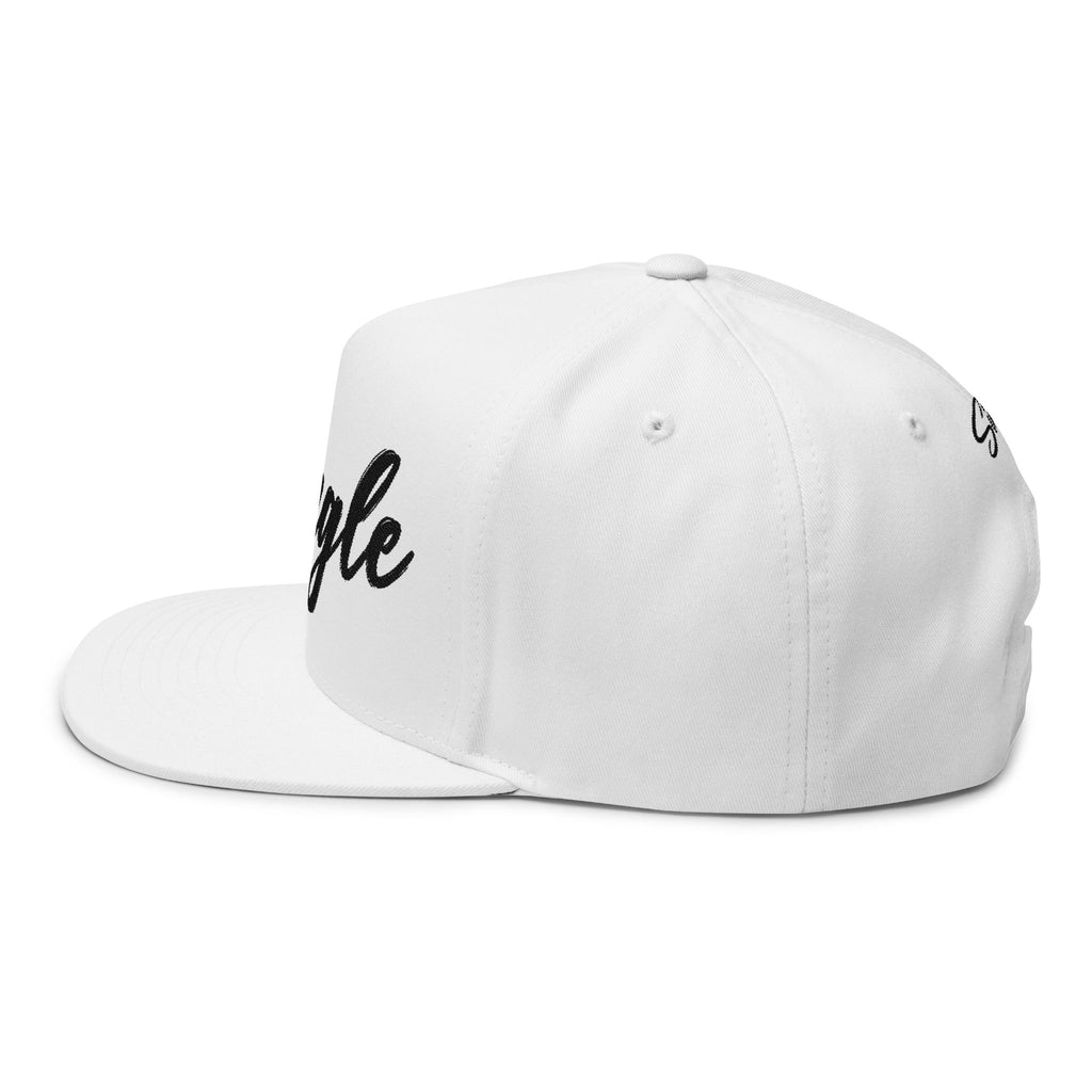 Single Script Embroidered Flat Bill Cap | Black Text Snapback